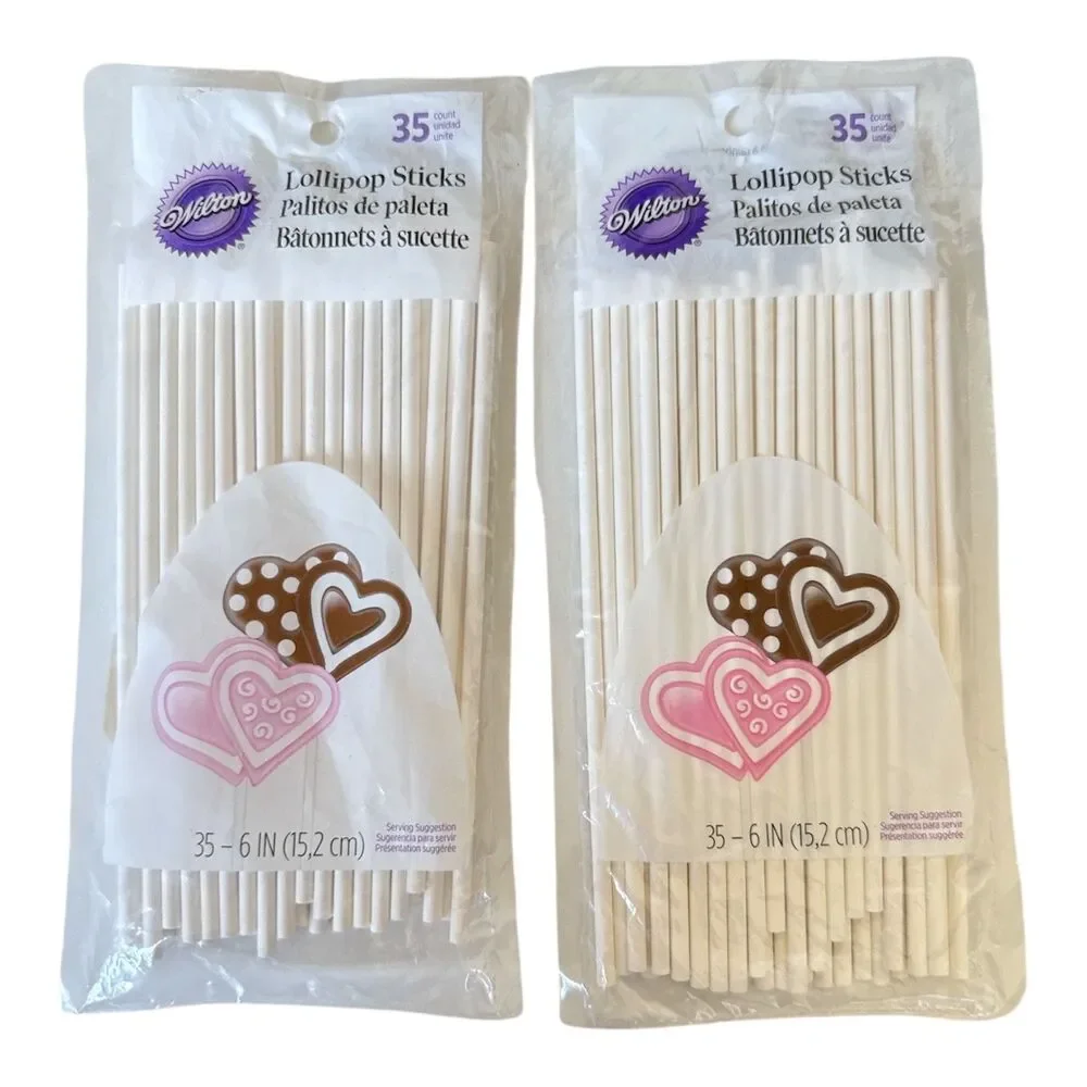 WILTON Lollipop Sticks White 6 Inches, Lot of 2 Packs of 35, 70 Sticks Total NEW